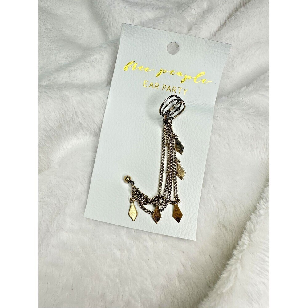NEW Free People Ear Party Chain Cuff Earring Gold Tone Dangling Charms